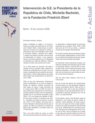 Intervención de S.E. la Presidenta de la República de Chile, Michelle Bachelet, en la Fundación Friedrich Ebert